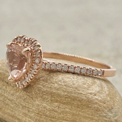 Heart Peachy Morganite Engagement Ring Diamond Halo Rose Gold LS5882