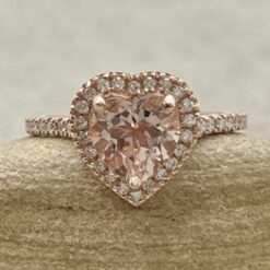 Heart Peachy Pink Morganite Diamond Engagement Ring Rose Gold LS5882