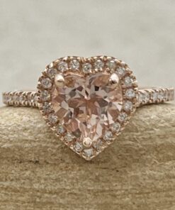 Heart Peachy Pink Morganite Diamond Engagement Ring Rose Gold LS5882
