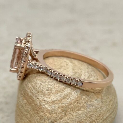 Oval Cut Morganite Diamond Ring Cathedral Style Shank Rose Gold LS5883