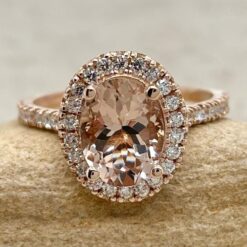 Oval Cut Peach Morganite Diamond Halo Engagement Ring Rose Gold LS5883