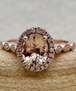 Oval Cut Peach Pink Morganite Diamond Engagement Ring Rose Gold LS5637