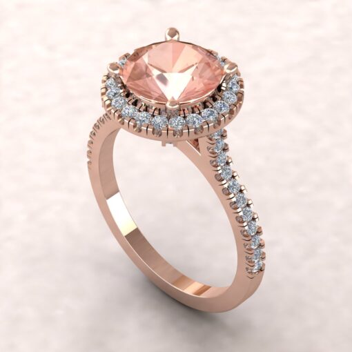 Peach Morganite Gemstone Engagement Ring Diamond Halo Rose Gold LS5887