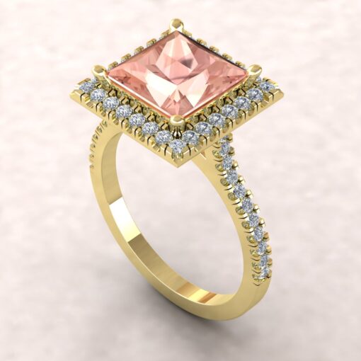Peach Pink Morganite Princess Cut Engagement Ring Yellow Gold LS5885