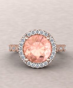 Peach Round Cut Morganite Diamond Vintage Style Ring Rose Gold LS5646