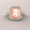 Peachy Pink Morganite Ring Diamond Cathedral Shank Yellow Gold LS5842