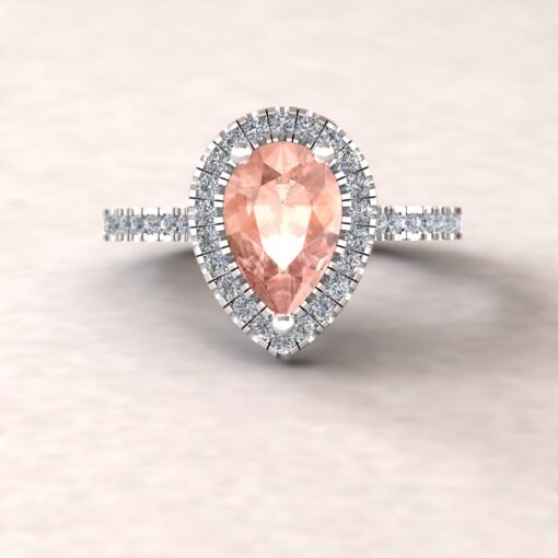 Pear Cut Morganite Engagement Ring Diamond White Gold Platinum LS5884