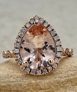 Pear Cut Vintage Peach Pink Morganite Engagement Ring Rose Gold LS5640
