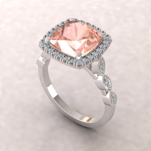 Pink Morganite Engagement Ring Beaded Shank White Gold Platinum LS5650
