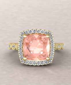 Pink Morganite Engagement Ring Diamond Single Halo Yellow Gold LS5650