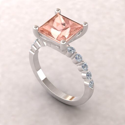Princess Cut Natural Morganite Diamond Ring White Gold Platinum LS5874