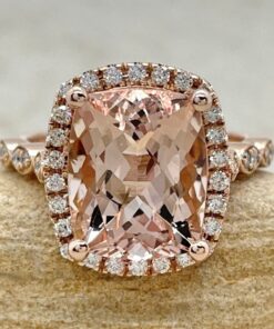Rectangular Cushion Peach Morganite Engagement Ring Rose Gold LS5644