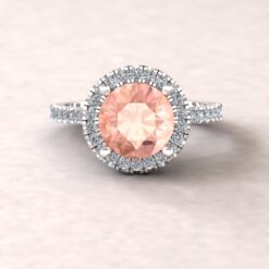 Round Cut Peach Morganite Diamond Halo Ring White Gold Platinum LS5887