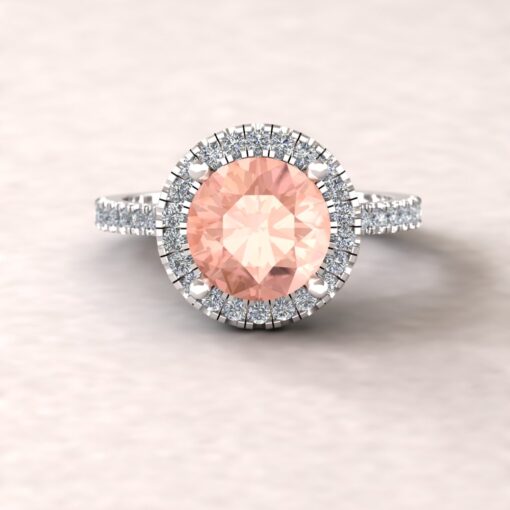 Round Cut Peach Morganite Diamond Halo Ring White Gold Platinum LS5887