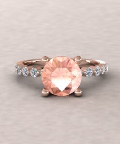 Round Natural Peachy Pink Morganite Engagement Ring Rose Gold LS5876