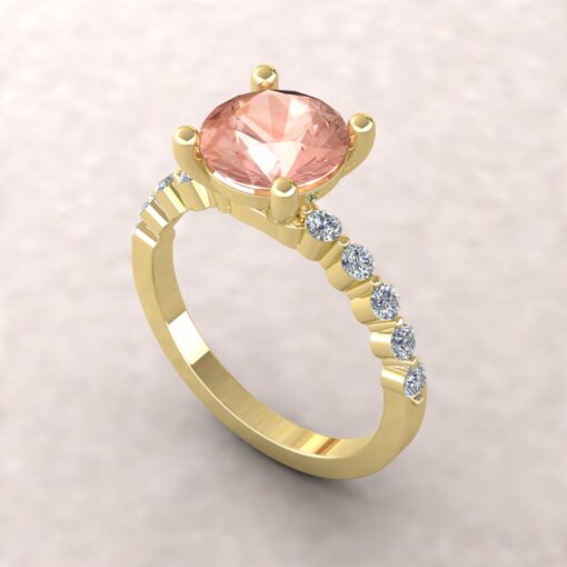 Round Natural Peachy Pink Morganite Engagement Ring Yellow Gold LS5876