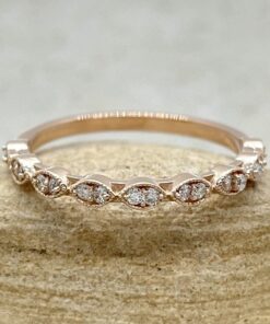 Set Wedding Band Marquise Shaped Diamonds Lab Organic Rose Gold LS5821