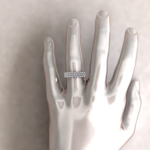 Three Row Lab Organic Diamond Round Cut Wedding Ring Rose Gold LS5879