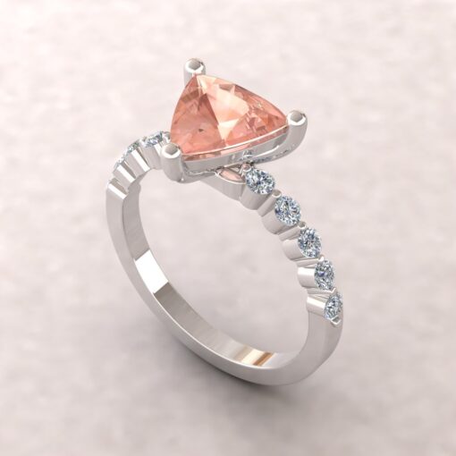 Trillion Cut Peachy Morganite Diamond Ring White Gold Platinum LS5878