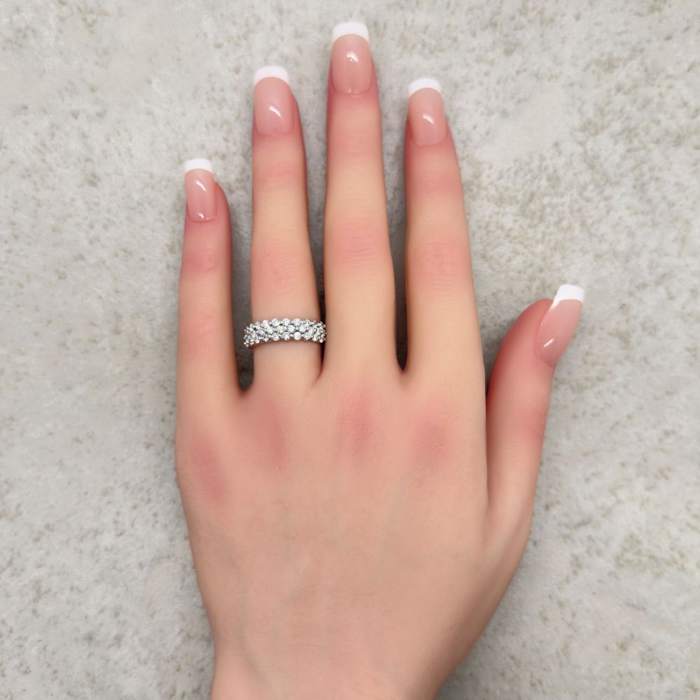 Triple Row Half Eternity Round Diamond Band White Gold Platinum LS5879