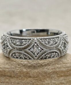 Vintage Style Diamond Studded Wedding Ring White Gold Platinum LS5822