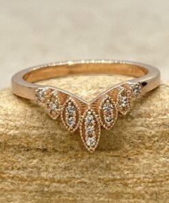 Vintage Tiara Wedding Ring Crown Band Golden Beading Rose Gold LS5850