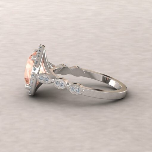 eloise 9mm round morganite diamond halo half eternity vintage engagement ring 14k white gold ls5646