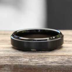 6mm Black Tungsten Ring Brushed Center Beveled Edge Comfort Fit LS5439