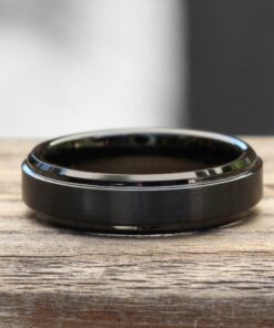 6mm Black Tungsten Ring Brushed Center Beveled Edge Comfort Fit LS5439