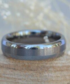 6mm Silver Tungsten Ring Brushed Center Rounded Edge Comfort Fit LS5438