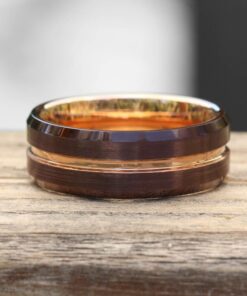 8mm Wide Wedding Ring, Rose, Brown IP Plate Comfort Fit Man's LS5446