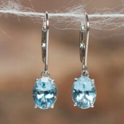 Genuine Aquamarine Lab Diamond Silver Dangle Earrings