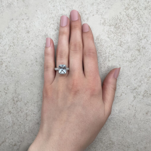 AAA Blue Aquamarine Diamond Engagement Ring White Gold Platinum LS5288