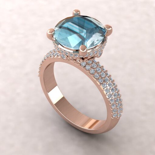 AAA Blue Aquamarine Engagement Ring Filigree Basket Rose Gold LS5919