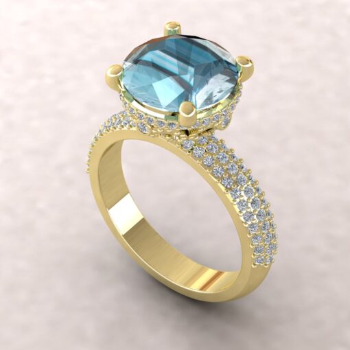 AAA Blue Aquamarine Engagement Ring Filigree Basket Yellow Gold LS5919