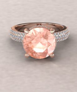 AAA Round Cut Peachy Pink Morganite Engagement Ring Rose Gold LS6957