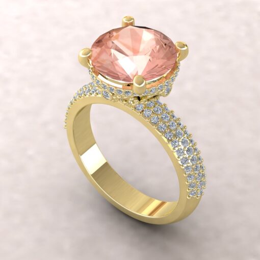 AAA Round Cut Peachy Pink Morganite Engagement Ring Yellow Gold LS6957