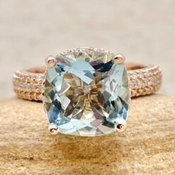 AAA Square Cushion Aquamarine Diamond Engagement Ring Rose Gold LS5920