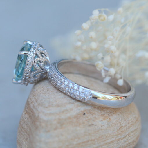 Aquamarine Engagement Ring Filigree Basket White Gold Platinum LS5915