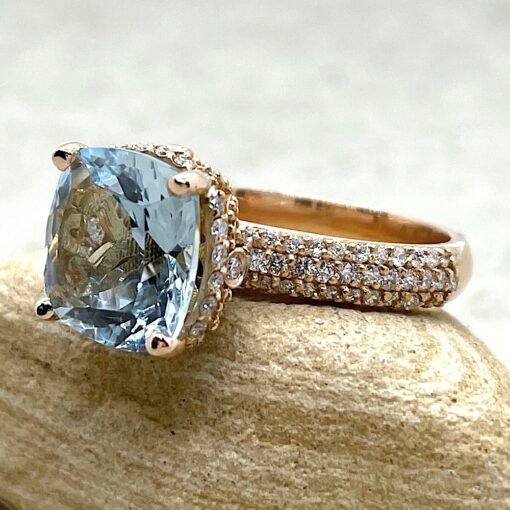 Aquamarine Engagement Ring Triple Half Eternity Shank Rose Gold LS5920