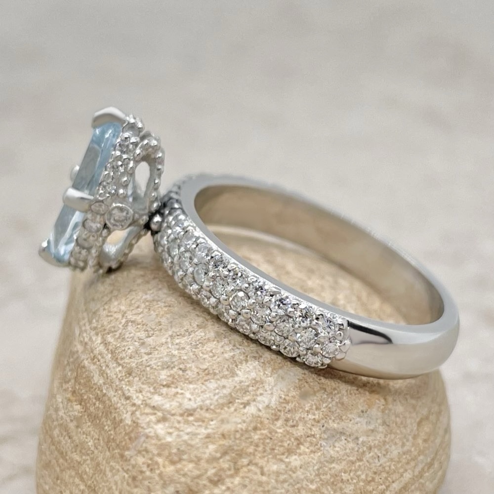 Aquamarine Filigree Basket Engagement Ring White Gold Platinum LS5286