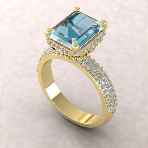 Aquamarine Gemstone Engagement Ring Filigree Basket Yellow Gold LS6042