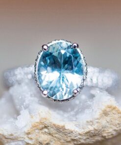Aquamarine Ring Triple Half Eternity Shank White Gold Platinum LS5916
