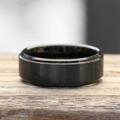Black 8mm Tungsten Ring, Brushed Shiny Beveled Edge Comfort Fit LS5443
