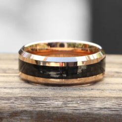 Black Checkerboard Tungsten Ring IP Rose Gold Comfort Fit Edges LS5444