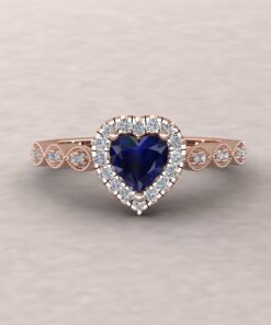 Blue Sapphire Diamond Cathedral Shank Engagement Ring Rose Gold LS5652