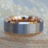 Brushed Gunmetal Tungsten Ring, 8mm Wide Band, Rose Gold Edges LS5451