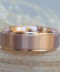 Brushed Rose Tungsten Ring, 8mm wide Comfort Fit Wedding Band LS5445