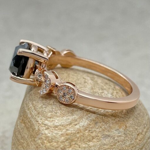 Celestial Black Diamond Space Themed Stackable Ring Rose Gold LS5894