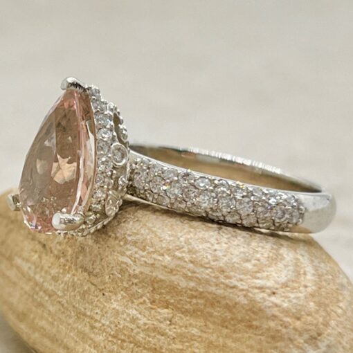 Diamond Studded Morganite Engagement Ring White Gold Platinum LS5285